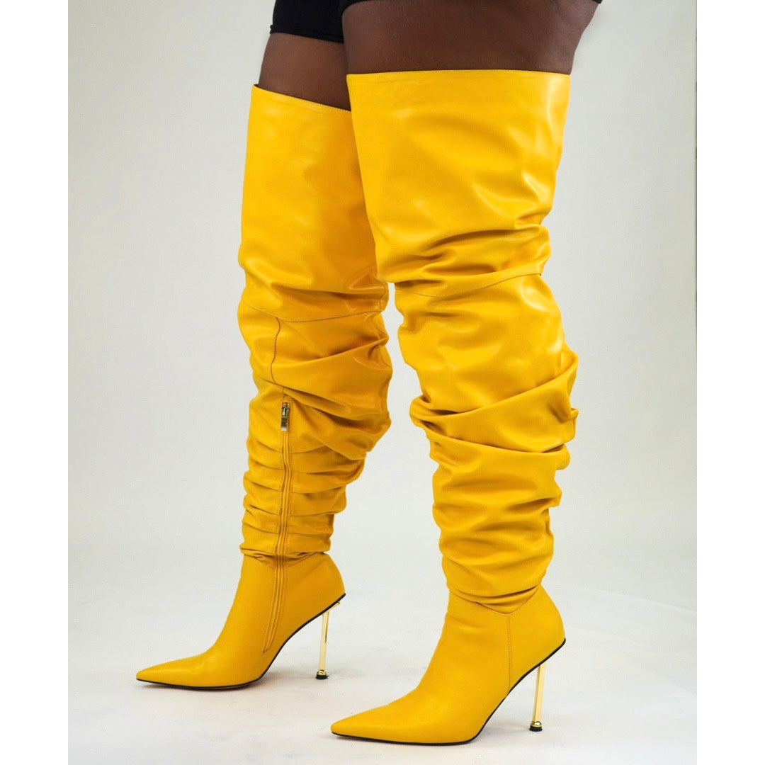 Fashion yellow thigh high boots